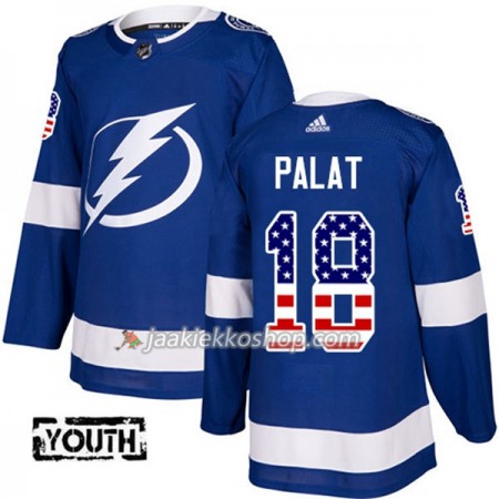 Lapsille NHL Tampa Bay Lightning Pelipaita Ondrej Palat 18 Adidas 2017-2018 Sininen USA Flag Fashion Authentic Lapsille NHL Tampa Bay Lightning Pelipaita Ondrej Palat 18 Adidas 2017-2018 Sininen USA Flag Fashion Authentic